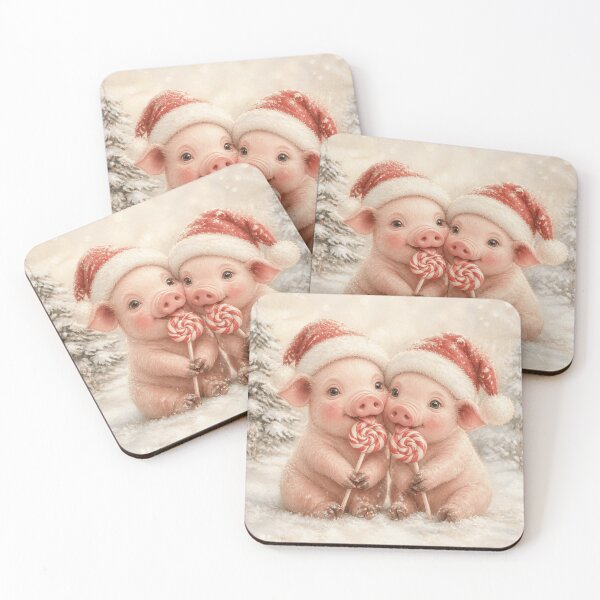 Item preview, Cute Christmas Piggies with Lollipops – Cozy Watercolor Art designed and sold by mayatA-rt.