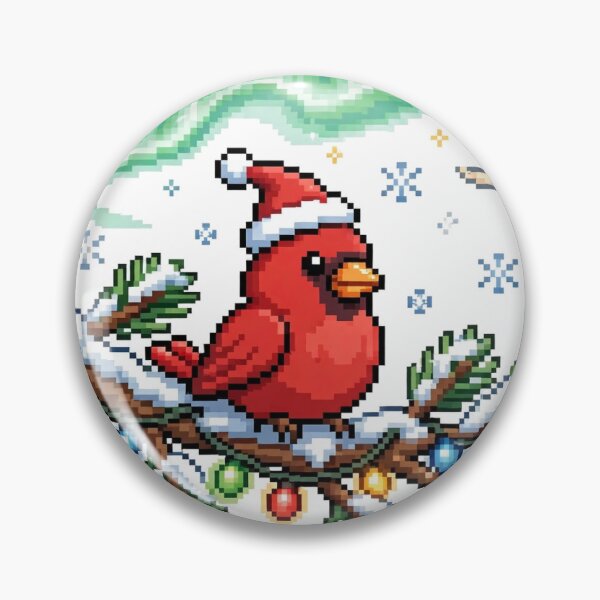 Item preview, Cardinal Santa Hat Pixel Art Christmas Lights Snowy Pine designed and sold by Ebodega.