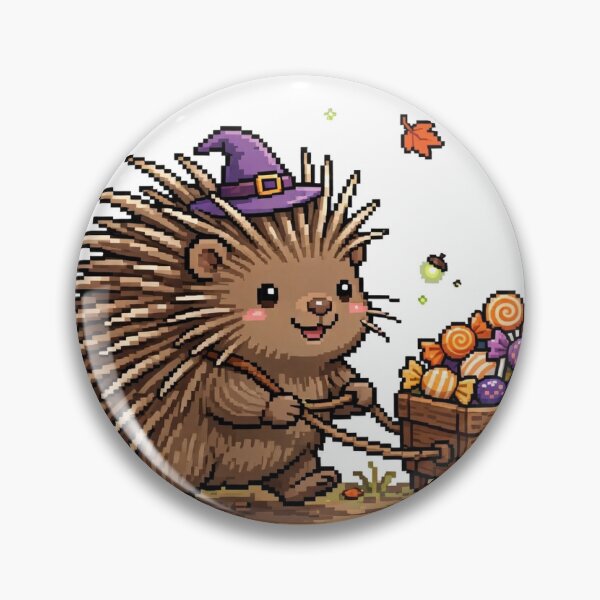 Item preview, Porcupine Witch Hat Pixel Art Halloween Candy Cart Forest designed and sold by Ebodega.