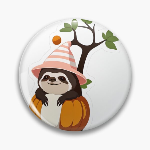 Item preview, Sloth in Pink Witch Hat Hugging Pumpkin designed and sold by For-Cat Studio.