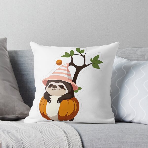 Item preview, Sloth in Pink Witch Hat Hugging Pumpkin designed and sold by For-Cat Studio.