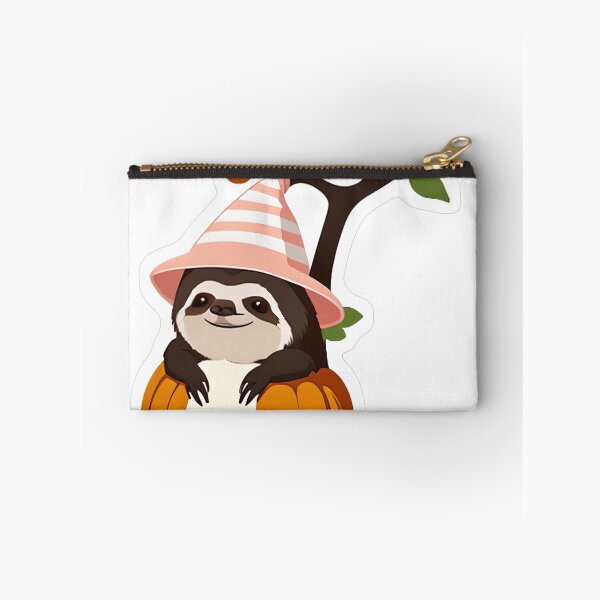 Item preview, Sloth in Pink Witch Hat Hugging Pumpkin designed and sold by For-Cat Studio.