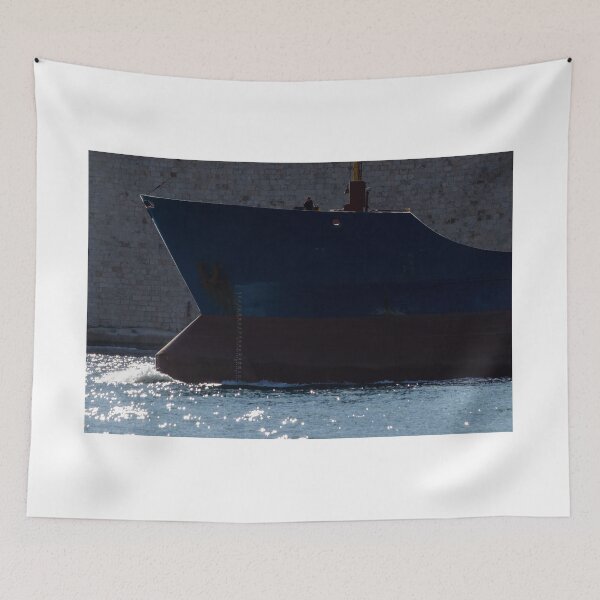 Item preview, Cargo Ship Bow Close-Up in Harbor Water Against Stone Wall With Reflections and Measurement Marks designed and sold by Nmallia.