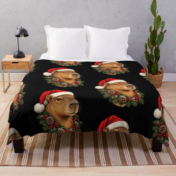 Item preview, Christmas Capybara Wearing Santa Hat with Festive Holiday Wreath designed and sold by SOUFIANE1991.