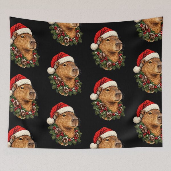 Item preview, Christmas Capybara Wearing Santa Hat with Festive Holiday Wreath designed and sold by SOUFIANE1991.