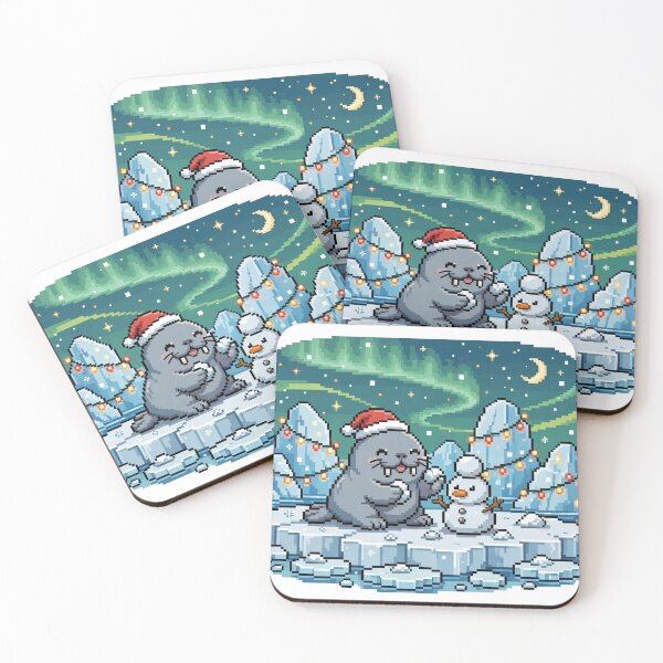 Item preview, Walrus Pup Santa Hat Pixel Art Christmas Ice Floe Snowman designed and sold by Ebodega.