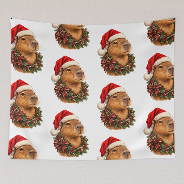 Item preview, Christmas Capybara Wearing Santa Hat with Festive Holiday Wreath designed and sold by SOUFIANE1991.