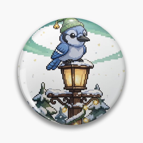 Item preview, Blue Jay Elf Hat Pixel Art Christmas Lantern Post Aurora designed and sold by Ebodega.