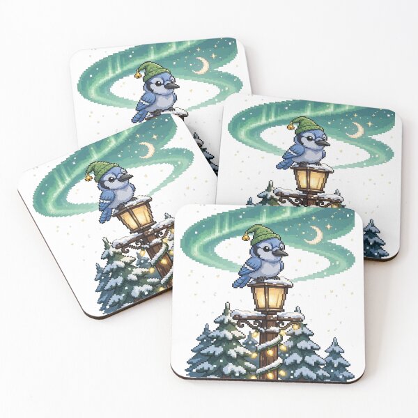 Item preview, Blue Jay Elf Hat Pixel Art Christmas Lantern Post Aurora designed and sold by Ebodega.