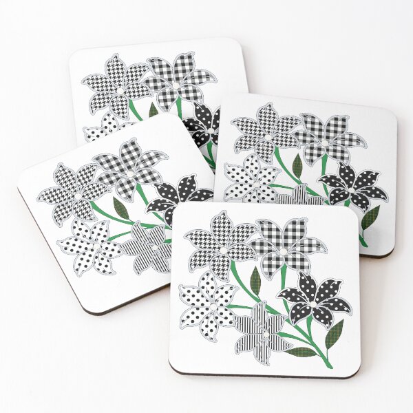 Item preview, Monochrome flowers, polka dots, stripes, gingham and houndstooth pattern designed and sold by Lennylindesigns.