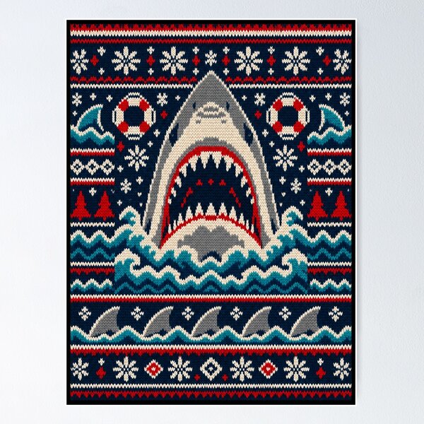 Item preview, Jaws Great White Shark Christmas Sweater Ocean Knit designed and sold by Quoteez.
