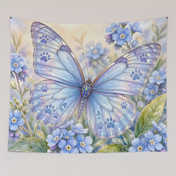 Item preview, Magical Blue Paw Print Butterfly and Forget-Me-Nots designed and sold by Sybille-Yates.