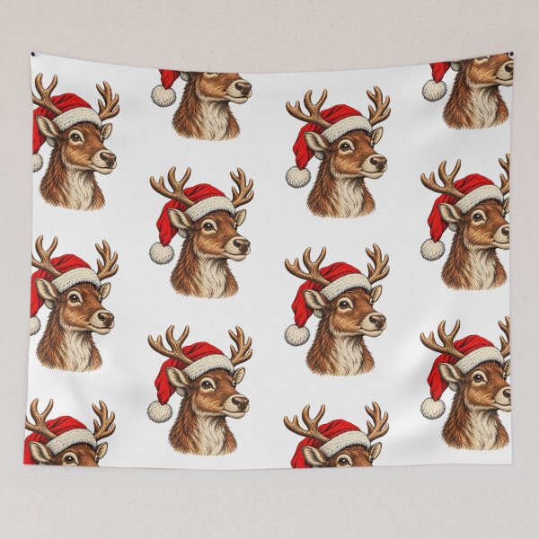 Item preview, Christmas Reindeer with Santa Hat – Vintage Christmas Deer  designed and sold by SOUFIANE1991.