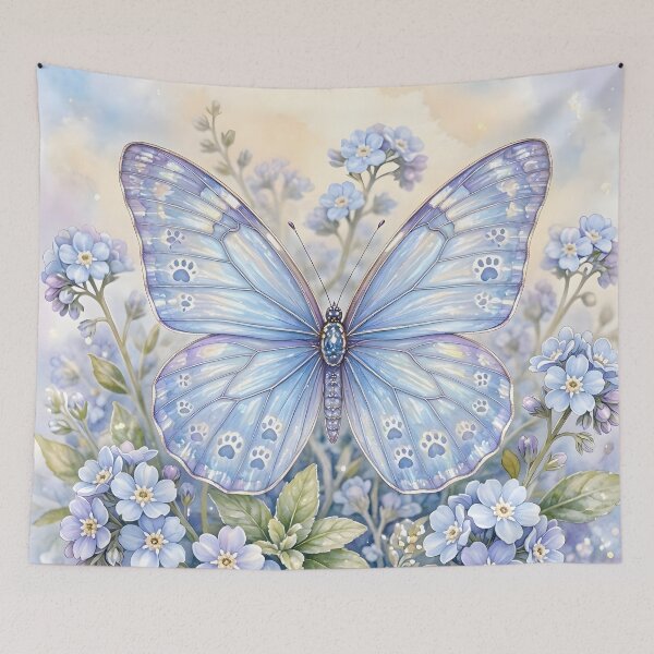 Item preview, Magical Blue Paw Print Butterfly and Forget-Me-Nots designed and sold by Sybille-Yates.