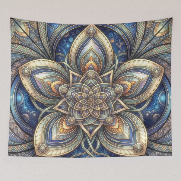 Item preview, Geometric Sacred Lotus Blue Gold Mandala designed and sold by Frackxion.