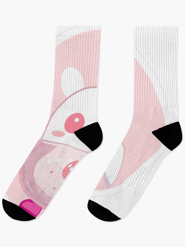 Thumbnail 1 of 5, Socks, Pink Rabbit with Piglet Pattern designed and sold by For-Cat Studio.
