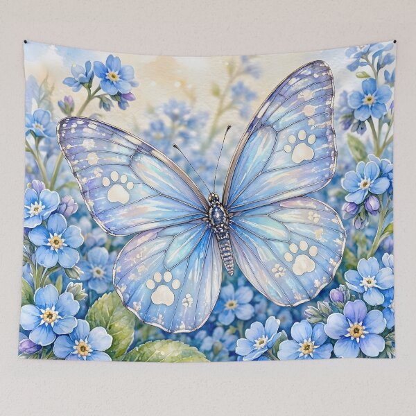 Item preview, Magical Blue Paw Print Butterfly and Forget-Me-Nots designed and sold by Sybille-Yates.