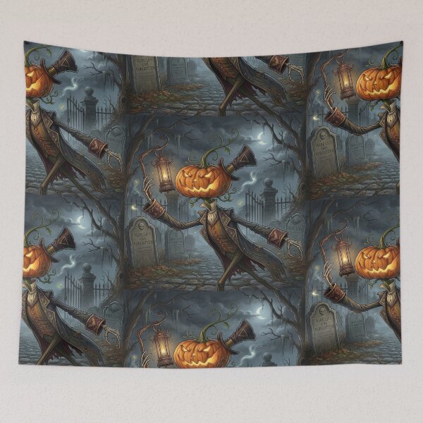 Item preview, Jack O'Lantern the Halloween lord chasing spirits with his lantern of arcane magic designed and sold by Vintage Designs +.