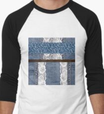Faux Denim and leather and lace 3 Men's Baseball ¾ T-Shirt
