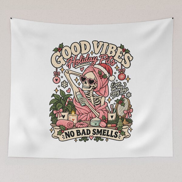 Item preview, Good Vibes Holiday Pits No Bad Smells Christmas Skeleton designed and sold by DesignArtist.ia.