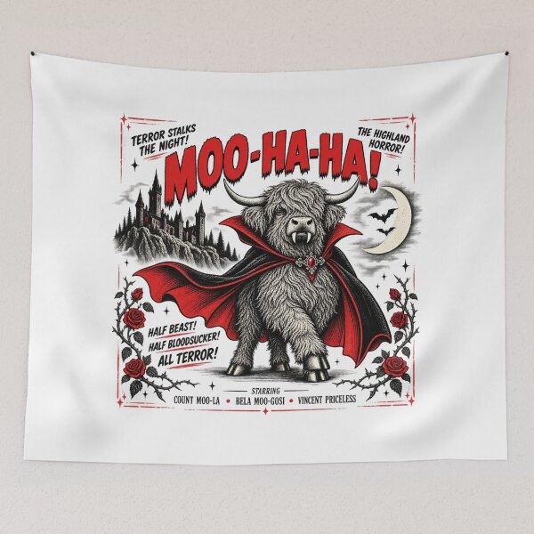 Item preview, Moo Haha Funny Highland Cow Halloween, Cute Vampire Cow, Spooky Farm Animal, Retro Western Halloween, Cow Lover Gift designed and sold by Cchotlan.