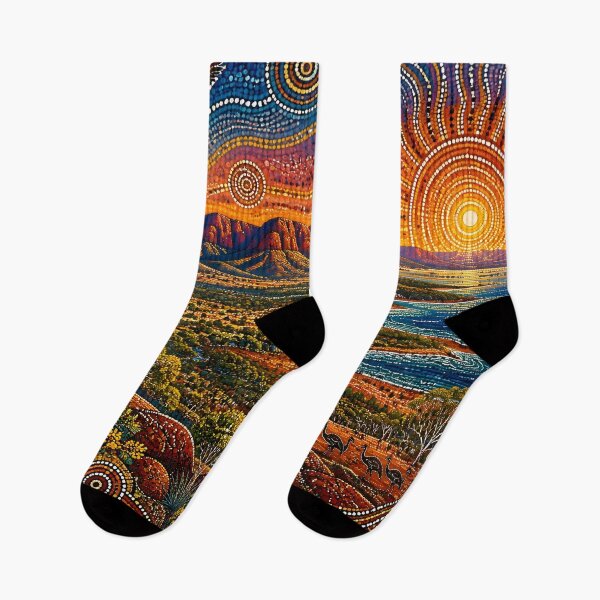 Item preview, Aboriginal Dot Painting Australian Landscape Sunset Kangaroo Eagle Pattern designed and sold by GrinGalore.