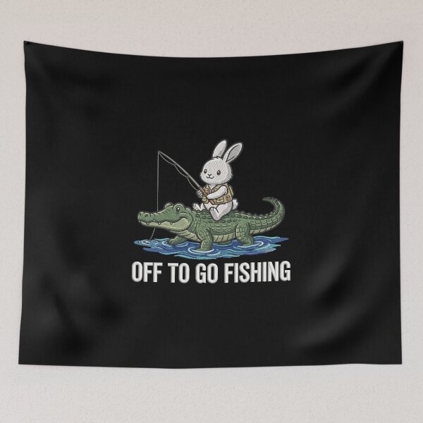 Item preview, Funny Bunny Fishing on a Crocodile designed and sold by dudelinart.
