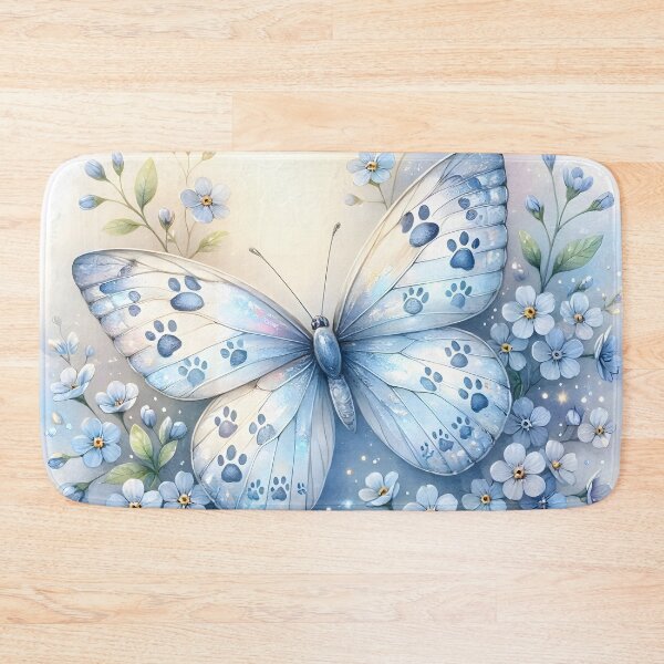 Item preview, Magical Blue Paw Print Butterfly and Forget-Me-Nots designed and sold by Sybille-Yates.