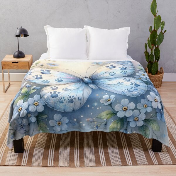 Item preview, Magical Blue Paw Print Butterfly and Forget-Me-Nots designed and sold by Sybille-Yates.