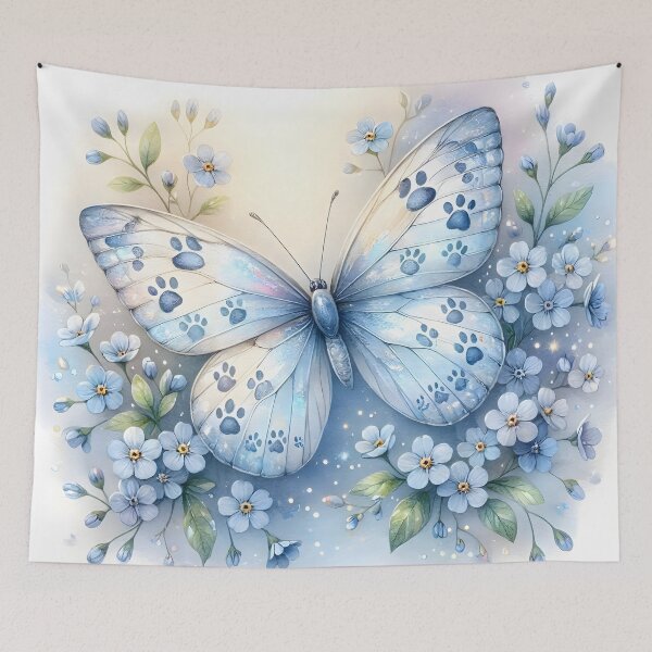 Item preview, Magical Blue Paw Print Butterfly and Forget-Me-Nots designed and sold by Sybille-Yates.