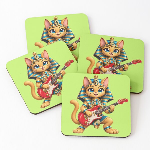 Item preview, Egyptian Rock Cat – Cute Pharaoh Kitty Playing Red Electric Guitar designed and sold by NEFERSIGN.