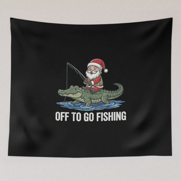 Item preview, Funny Santa Fishing on a Crocodile designed and sold by dudelinart.