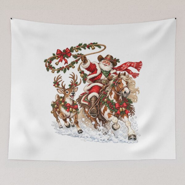 Item preview, Vintage Cowboy Santa Riding Horse Western Christmas designed and sold by LandFinStudio.