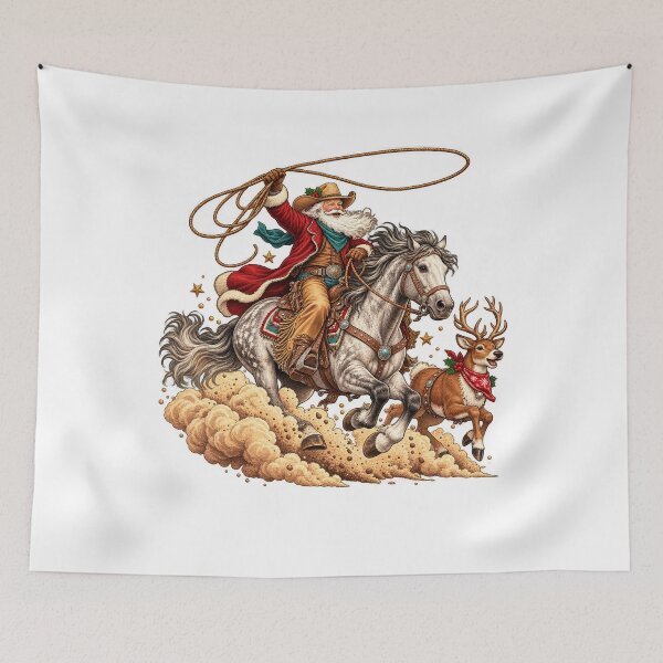 Item preview, Vintage Cowboy Santa Western Christmas Design designed and sold by LandFinStudio.