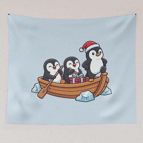 Item preview, Penguin Family Rowing a Boat, Christmas Penguins designed and sold by Rariks.