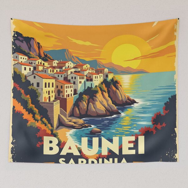 Item preview, Baunei Sardinia – Vintage Italian Coastal Travel Poster designed and sold by LSVart.