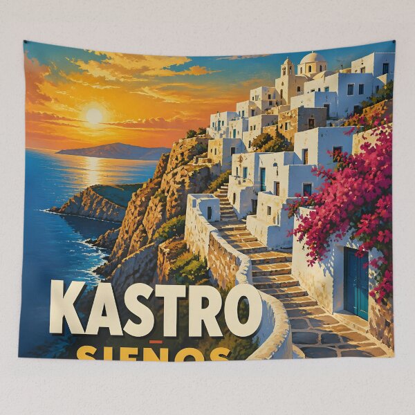 Item preview, Kastro Sifnos Greece – Vintage Whitewashed Village Travel Poster designed and sold by LSVart.