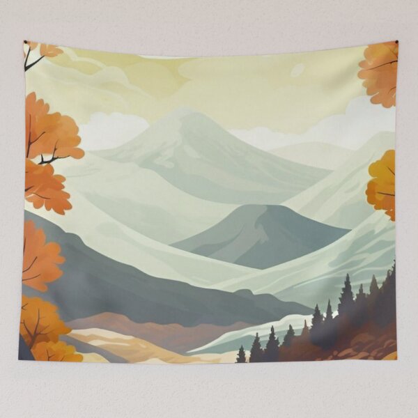 Item preview, Autumn Mountain Valley Landscape — Warm Fall Forest and Snowy Peaks Vector Art designed and sold by LYAN-STORE.