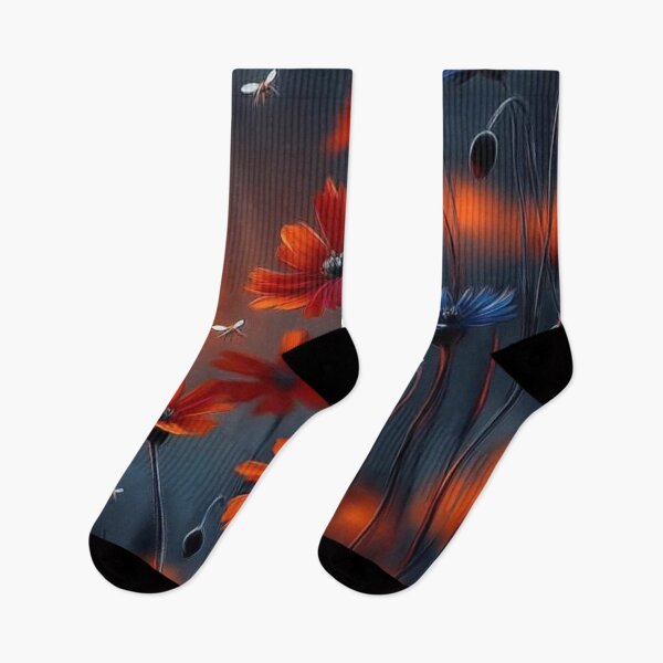 Item preview, Dark Floral Twilight Field — Vibrant Orange and Blue Wildflowers Art designed and sold by LYAN-STORE.