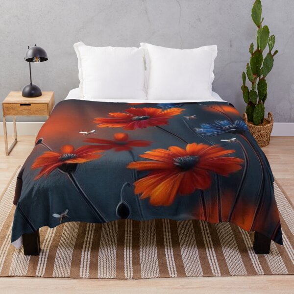 Item preview, Dark Floral Twilight Field — Vibrant Orange and Blue Wildflowers Art designed and sold by LYAN-STORE.