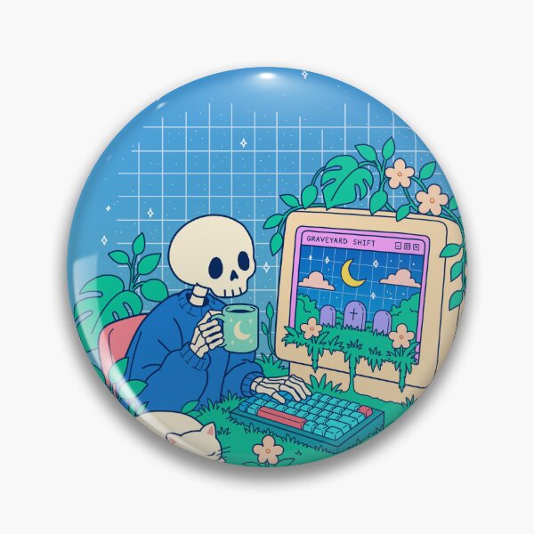 Item preview, Graveyard Shift Skeleton at a Retro Computer designed and sold by SakuraHaven.