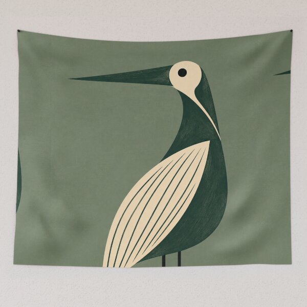 Item preview, Mid Century Forest Green Heron Bird Art – "The Evergreen" designed and sold by Filora Atelier | Bird Art.