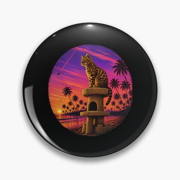 Item preview, Bengal Cat on a Palm Beach – Synthwave Vice Sunset Design designed and sold by Bengoer18.