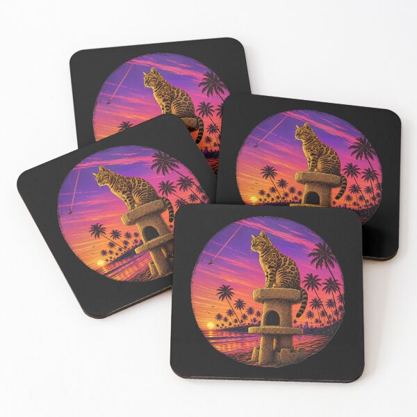 Item preview, Bengal Cat on a Palm Beach – Synthwave Vice Sunset Design designed and sold by Bengoer18.