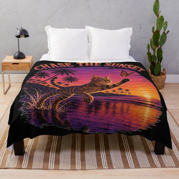Item preview, Chase The Sunset – A playful Bengal cat on a palm-fringed beach designed and sold by Bengoer18.