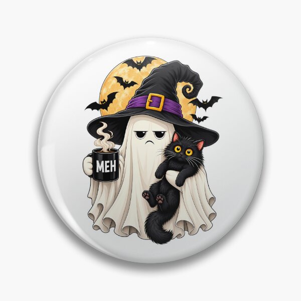 Item preview, Meh Ghost Witch Holding Black Cat Halloween Spooky Coffee designed and sold by Rtcraftani.