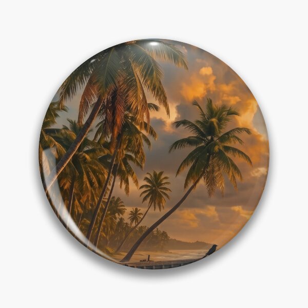 Item preview, Tropical Beach Sunset with Rustic Wooden Boat and Palm Trees Art  designed and sold by Fateh-Kro ⭐⭐⭐⭐⭐.