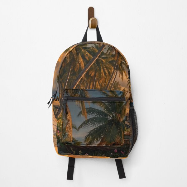 Item preview, Tropical Beach Sunset with Rustic Wooden Boat and Palm Trees Art designed and sold by Fateh-Kro ⭐⭐⭐⭐⭐.