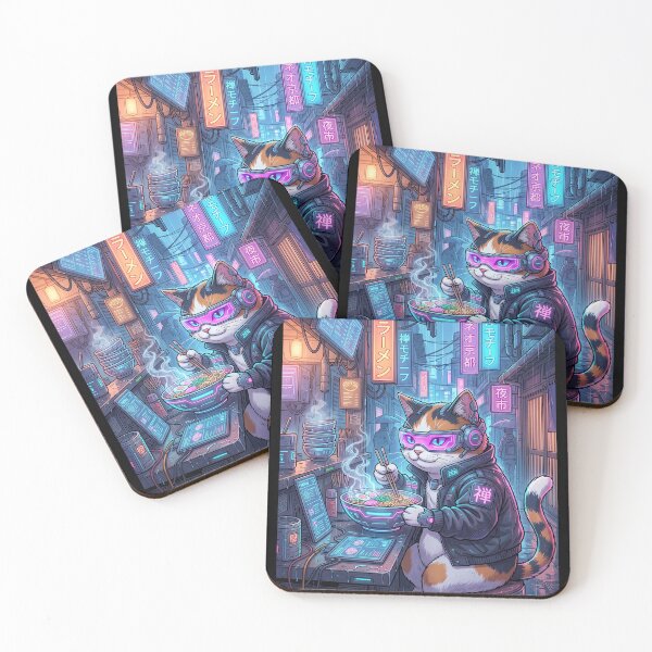 Item preview, Cyberpunk Ramen Cat: Neo-Kyoto Night Run designed and sold by Zen Motif Japan.