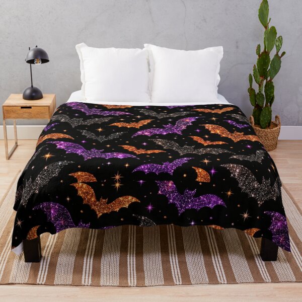 Item preview, Glitter Bats Halloween Pattern Purple Orange Sparkling Stars designed and sold by Meandmyshop.
